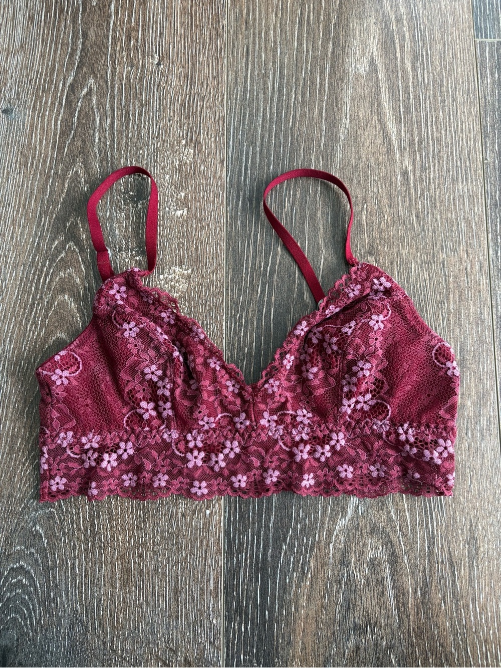 Hollister Burgundy Floral Lace Bralette Size XS